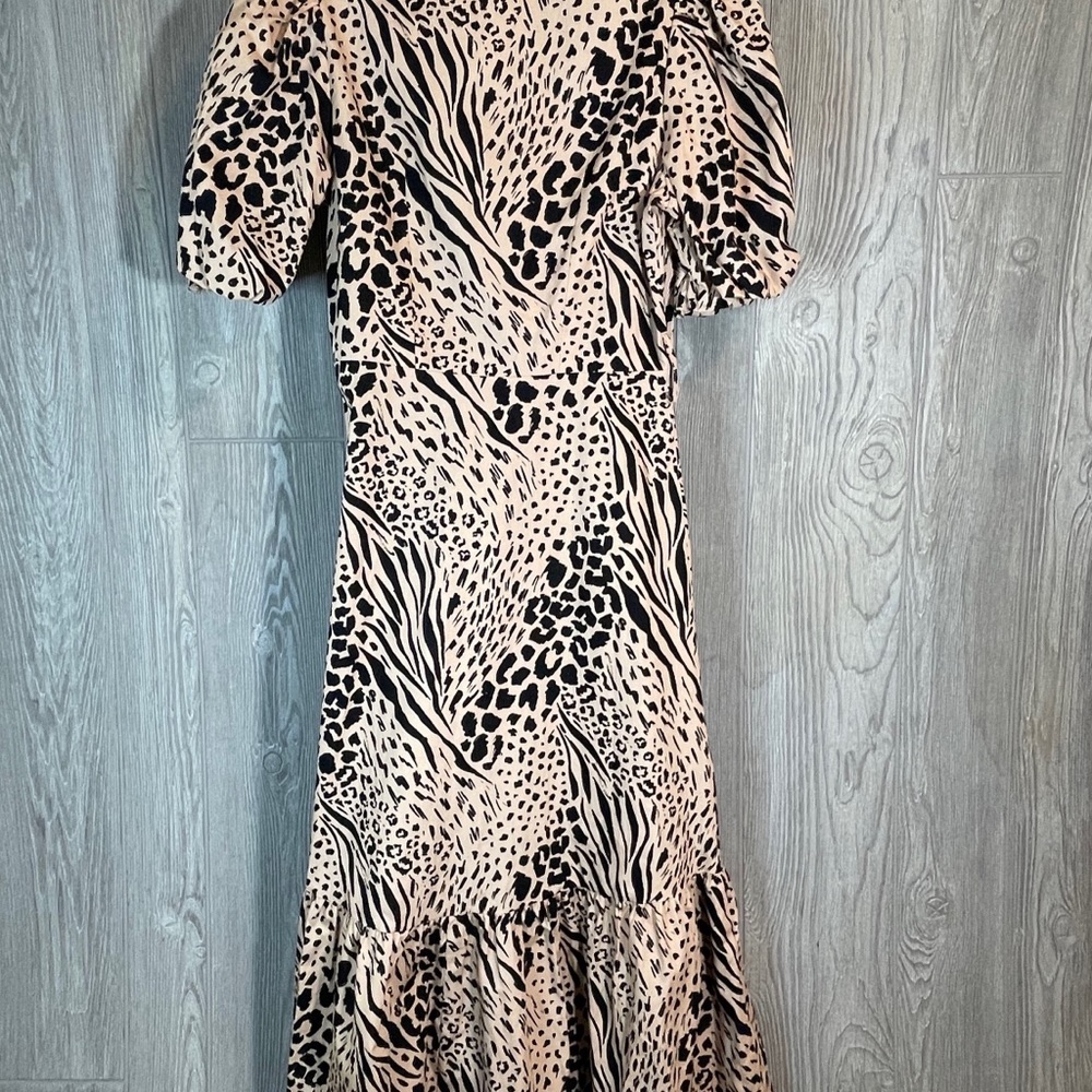 River Island Beige short sleeve animal print shirt midi dress Cream Size UK6 US2 - Picture 6 of 10